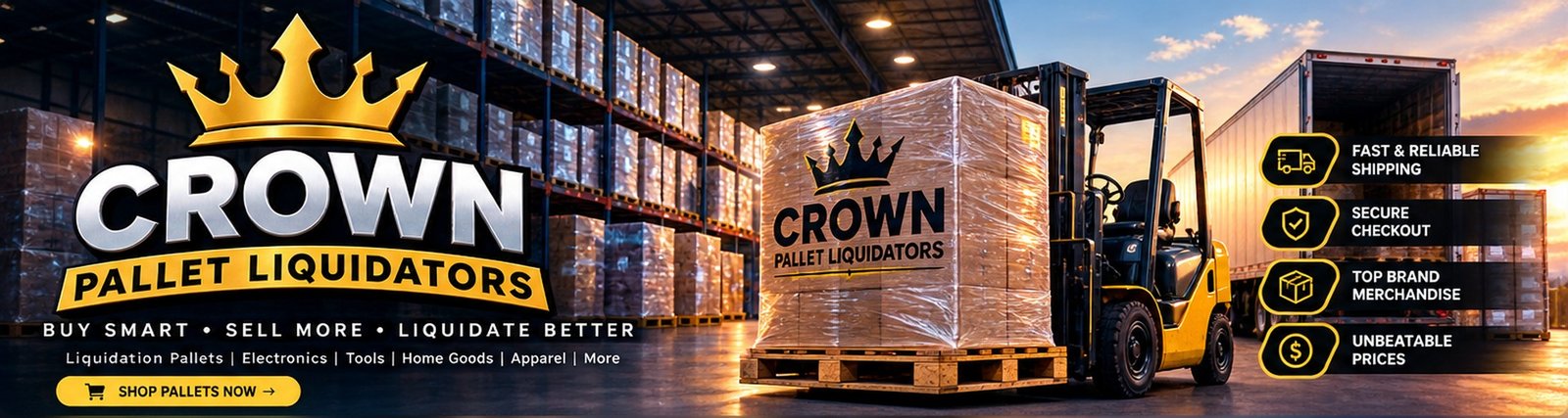 Crown Pallet Liquidators warehouse and liquidation merchandise